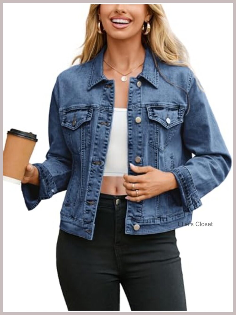 Women's Jean Jacket Trendy Denim Long Sleeve Button Down Fitted Western Coat